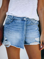 Pantalons Shorts Femmes en Denim Déchirés avec Poches à Zip Bicolores Sexy Pantalons Shorts Femmes