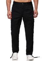 Pantalons Simple Pour Hommes Décontractée Taille Naturelle Pantalon Long Noir Droit
