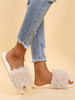 Pantoufle Femme Eric Blanc Bout Ouvert Frange Microfibre Slip On Pantoufle