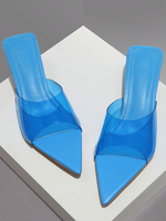 Pantoufle Femme Transparente PVC Glissière Supérieure Glisser Sur Sandales Bleues Pantoufle