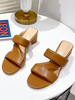 Pantoufle pour femme en cuir PU marron à talon épais bout rond Slingbacks Mules décontractées