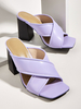 Pantoufle pour femmes en cuir PU violet à talons épais