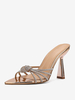 Pantoufle Sandales Femmes Strass Bout Pointu Cuir Verni Slide Talon Champagne