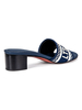 Pantoufles à talons bleu profond Talon épais Bout rond Slip-On Motif dœuvres dart en toile Pantoufles décontractées