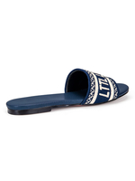 Pantoufles à talons bleu profond Talon plat Bout rond Slip-On Motif dœuvres dart en toile Pantoufles décontractées