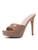 Pantoufles à Talons Hautes Fins avec Plateforme Femmes à Cuir Synthétique Vernis avec Bout Ouvert Unicolore
