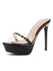 Pantoufles à Talons Hautes Fins avec Plateforme Femmes Transparentes Cousu en Pailettes à Cuir Synthétique avec Bout Ouvert Bicolores