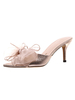 Pantoufles à Talons Hautes Fins Femmes Cousu en Dentelles à Cuir Synthétique Vernis avec Bout Ouvert Décors avec Noeud Unicolore