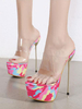 Pantoufles à Talons Hautes Fins Sexy Femmes Transparentes avec Plateformes Imprimés Multicolores