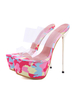 Pantoufles à Talons Hautes Fins Sexy Femmes Transparentes avec Plateformes Imprimés Multicolores