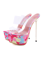 Pantoufles à Talons Hautes Fins Sexy Femmes Transparentes avec Plateformes Imprimés Multicolores