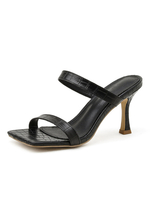 Pantoufles à talons noires Talon aiguille Bout carré Slip-On PU Leathre Pantoufles décontractées