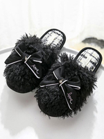 Pantoufles Boa Nœuds noirs à tricoter en laine; bout fermé; chaussures dintérieur; pantoufles