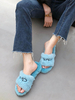 Pantoufles en fausse fourrure pour femmes; chaussures de glissière dhiver à bout ouvert bleu