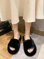 Pantoufles en Fausses Fourrures Femmes avec Bout Ouvert Unicolore Pantoufles Hivers Chaud et Comfortable