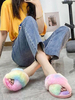 Pantoufles en Fausses Fourrures Imprimés Léopard Femmes avec Bout Ouvert Un Dégradé Tricolores Pantoufles Hivers Chaud et Comfortable