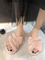 Pantoufles en Fausses Fourrures Paillettes Femmes avec Bout Ouvert Unicolore Pantoufles Hivers Chaud et Comfortable