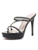 Pantoufles en Paillettes à Lacets Femmes Talons Hautes Aiguilles avec Plateforme à Cuir Synthétique avec Bout Ouvert Unicolore