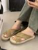 Pantoufles Femmes Bohème Chaussures Plates Tissées À Bout Ouvert