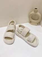 Pantoufles Mules Femme en Fausse Fourrures Synthétique à Bout Ouvert avec Boucles Métals Uicolores Mules Femme Chaud Hiver