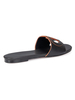 Pantoufles noires Talon plat Bout rond Slip-On Motif dœuvres dart en peau de vache Pantoufles décontractées