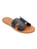 Pantoufles noires Talon plat Slip-On PU Leaterh Pantoufles sandales décontractées