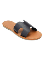 Pantoufles noires Talon plat Slip-On PU Leaterh Pantoufles sandales décontractées