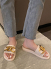 Pantoufles pour femmes à bout carré et talon plat en cuir PU Eric White Pantoufles