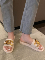 Pantoufles pour femmes à bout carré et talon plat en cuir PU Eric White Pantoufles
