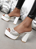 Pantoufles Sandales à Talons Hautes avec Plateforme Femmes à Cuir Synthétique Imprimé Unicolore avec Bout Ouvert Sandales à Talons Hautes