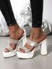 Pantoufles Sandales à Talons Hautes avec Plateforme Femmes à Cuir Synthétique Imprimés Unicolore avec Bout Ouvert Sandales à Talons Hautes