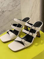Pantoufles Sandales à Talons Hautes Femmes à Cuir Synthétique avec Bout Ouvert avec Boucles Unicolore