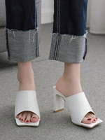 Pantoufles Sandales à Talons Hautes Femmes à Cuir Synthétique Unicolore avec Bout Ouvert Sandales à Talons Hautes