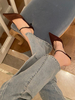 Pantoufles Sandales à Talons Hautes Fins Femmes à Bout Pointu à Cuir Synthétique en Crôute Décors avec Paillettes Unicolore
