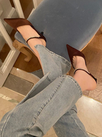 Pantoufles Sandales à Talons Hautes Fins Femmes à Bout Pointu à Cuir Synthétique en Crôute Décors avec Paillettes Unicolore