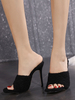 Pantoufles Sandales à Talons Hautes Fins Femmes en Fausse Fourrure avec Bout Ouvert Unicolore