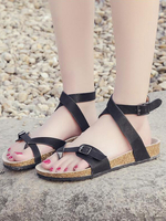 Pantoufles Sandales Plates Femmes à Cuir Synthétique en Crôute à Lacets avec Noeud avec Bout Ouvert Unicolore