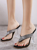 Pantoufles Talons Hautes en Paillettes Femmes à Cuir Synthétique avec Bout Ouvert Bicolores Sexy