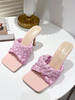 Pantoufles Talons Hautes Petits Femmes en Tressages à Cuir Synthétique avec Bout Ouvert Bicolores Pantoufles Femmes