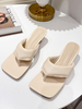 Pantoufles Talons Petits Femmes à Cuir Synthétique avec Bout Ouvert Unicolore Pantoufles Femmes