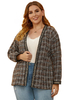 Pardessus grande taille pour femmes café marron col orné T-Shirt manches motif damier passepoil Polyester manteau surdimensionné décontracté