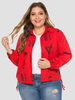 Pardessus grande taille pour femmes col rabattu rouge manches longues T-Shirt manches boutons imprimés Polyester veste moyenne décontractée