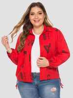 Pardessus grande taille pour femmes col rabattu rouge manches longues T-Shirt manches boutons imprimés Polyester veste moyenne décontractée