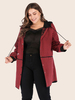 Pardessus grande taille pour femmes rouge à capuche manches longues côtelé manchette en tricot motif à carreaux boutons manteau surdimensionné décontracté