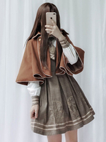 Pardessus Lolita Marron Café Motif À Carreaux Robe Sans Manches Cape Douce Cape Lolita