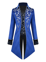 Pardessus vintage bleu pour hommes gothique manches longues en fibre de polyester vêtements Costumes rétro