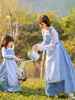 Parent-enfant dentelle LOLITA OP Robe bleu manches longues Lolita One Piece Robes