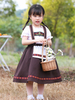 Parent-enfant Fibre de polyester"idien Décontracté Volants Manches courtes Jupe dété en polyester Café Marron Enfants Robes Lolita