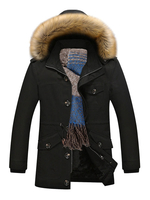 Parka homme noir Manteau en fausse fourrure à capuche détachable Manteau hiver grande taille