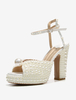 Perles blanches sandales de mariée Peep Toe talon bloc bride à la cheville chaussures de mariage
